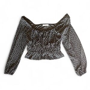 Lush Black & white Y2K cottage core peasant off the shoulder blouse crop top